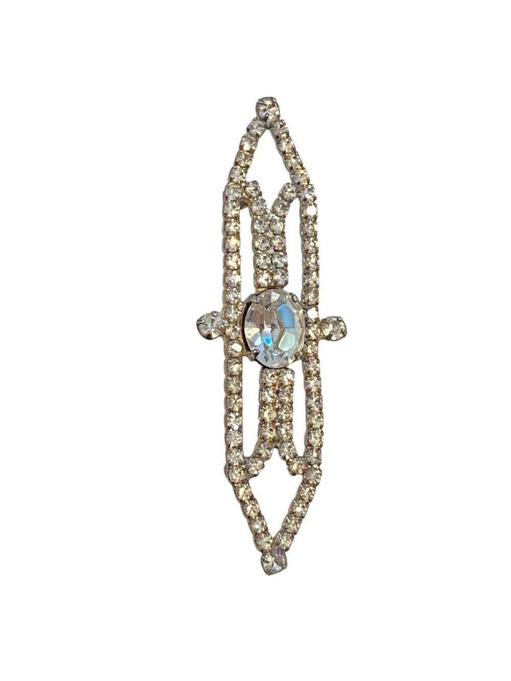 Vintage Rhinestone Bar Pin Brooch With Clear Crystal Accent Art Deco Style Silve